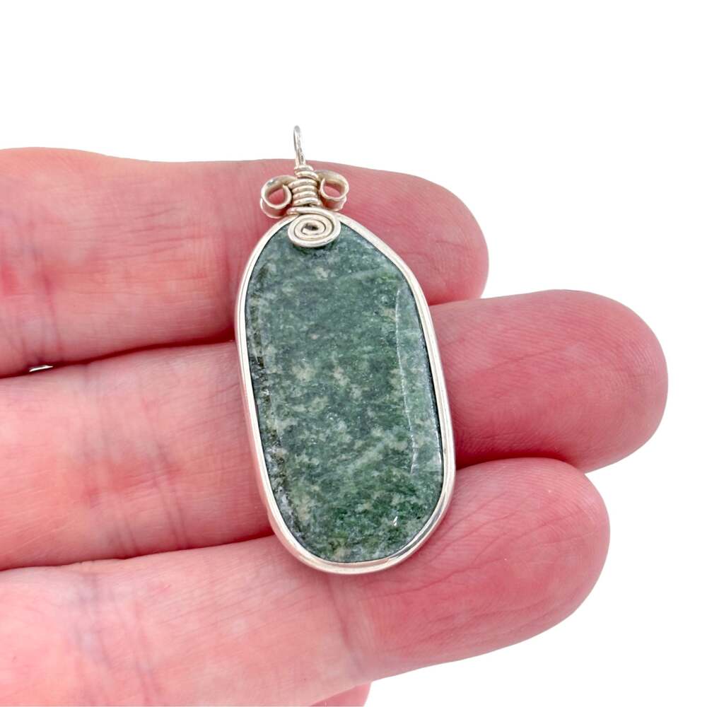 Vintage Nephrite Jade Sterling Silver 925 Wire Wrap Oval Pendant